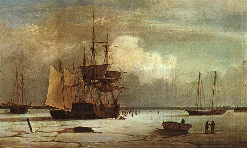 Fitz Hugh Lane Ships Stuck in Ice off Ten Pound Island, Gloucester oil painting image